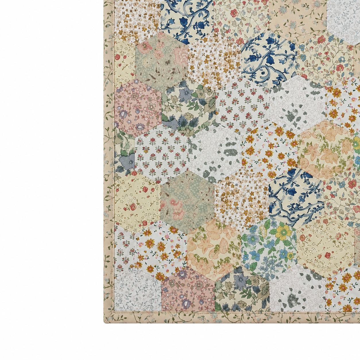 English Garden Hexagon Quilted Table Topper Handmade Floral Patchwork Wallhanging quilt Centerpiece by Home Heart Brands (Made in India)
