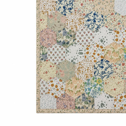 English Garden Hexagon Quilted Table Topper Handmade Floral Patchwork Wallhanging quilt Centerpiece by Home Heart Brands (Made in India)