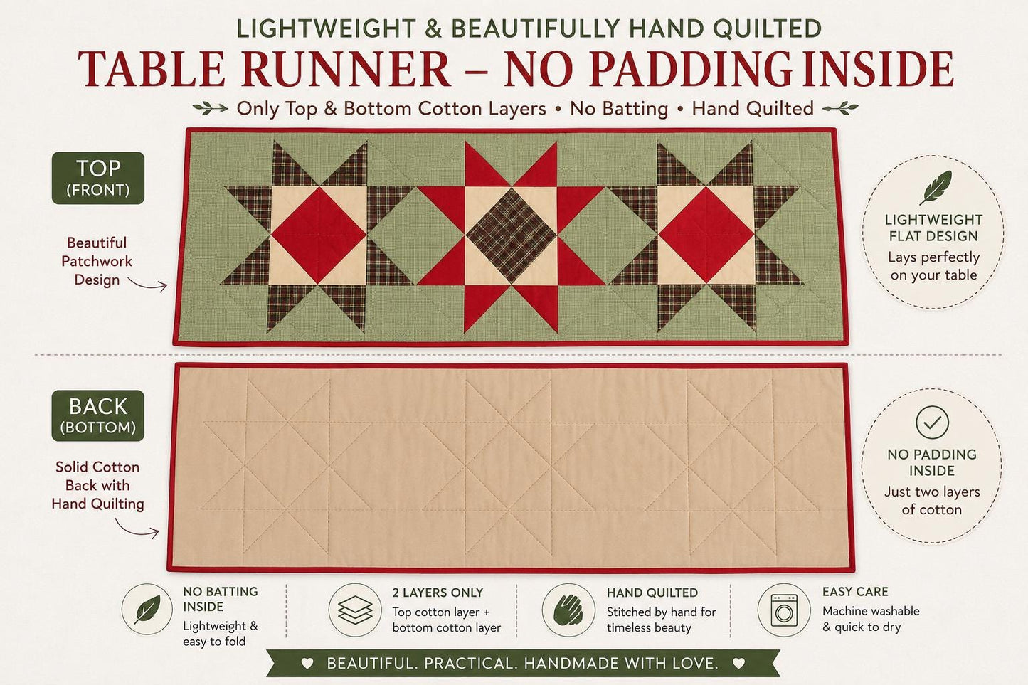 Flat Hand Quilted Table Runners & Toppers | Rising Country Star Plaid Collection | HOME HEART Brands | Made in India