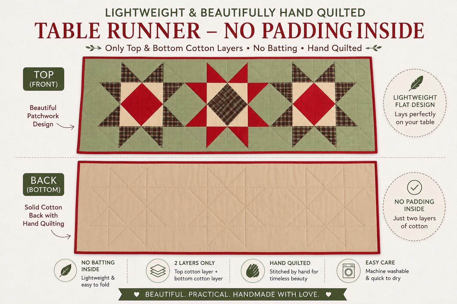 Flat Hand Quilted Table Runners & Toppers | Rising Country Star Plaid Collection | HOME HEART Brands | Made in India