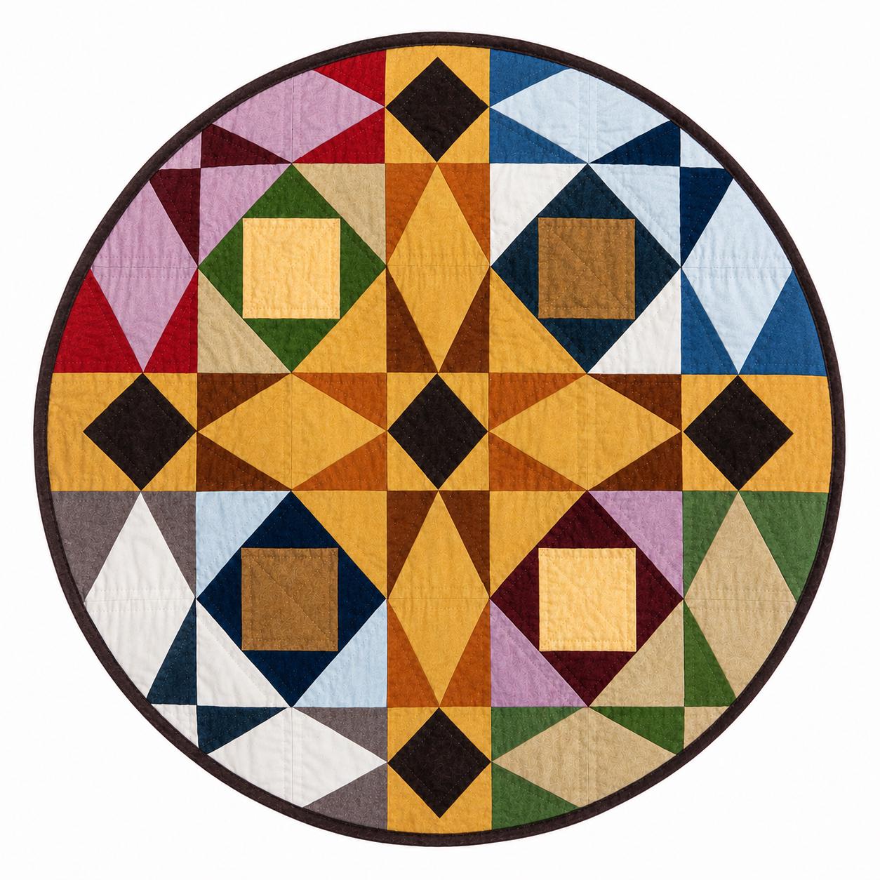 Primitive Patchwork Star Quilted Round Table Topper, Tree Mat, Wall Hanging, Farmhouse Geometric Decor by Home Heart Brands (Made in India)