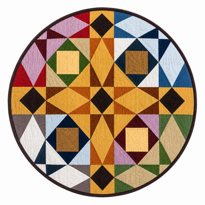 Primitive Patchwork Star Quilted Round Table Topper, Tree Mat, Wall Hanging, Farmhouse Geometric Decor by Home Heart Brands (Made in India)