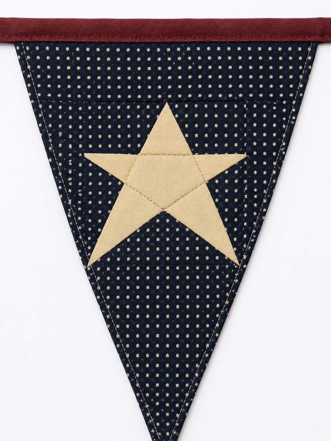 Primitive Americana Bunting Garland | Burgundy, Antique Cream & Navy Blue Patriotic Pennant Banner by HOME HEART Brands (Made in India)
