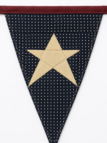 Primitive Americana Bunting Garland | Burgundy, Antique Cream & Navy Blue Patriotic Pennant Banner by HOME HEART Brands (Made in India)