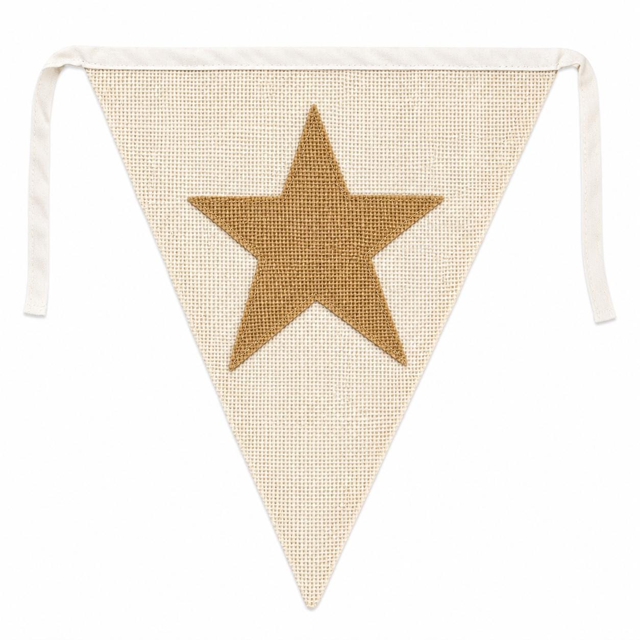 Primitive Burlap Star Bunting Garland, Rustic Farmhouse Pennant Banner, Country Home Mantel Decoration by HOME HEART Brands (Made in India)