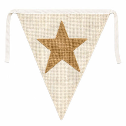 Primitive Burlap Star Bunting Garland, Rustic Farmhouse Pennant Banner, Country Home Mantel Decoration by HOME HEART Brands (Made in India)