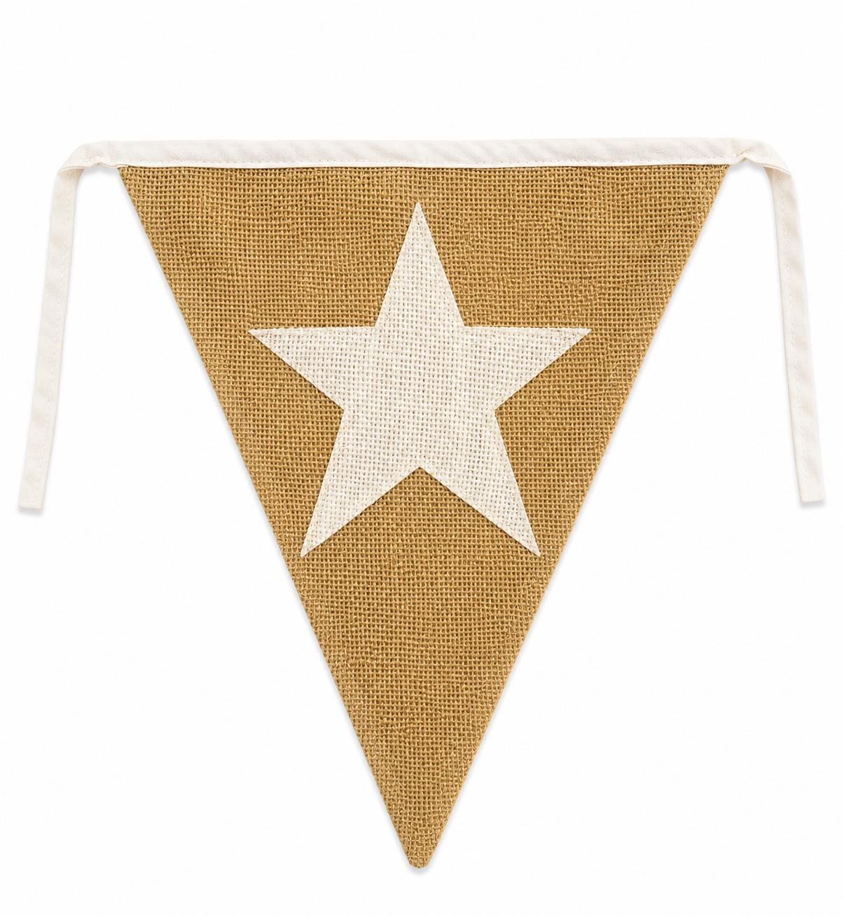 Primitive Burlap Star Bunting Garland, Rustic Farmhouse Pennant Banner, Country Home Mantel Decoration by HOME HEART Brands (Made in India)