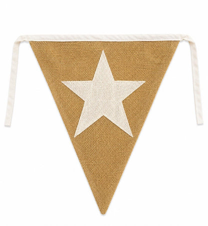 Primitive Burlap Star Bunting Garland, Rustic Farmhouse Pennant Banner, Country Home Mantel Decoration by HOME HEART Brands (Made in India)