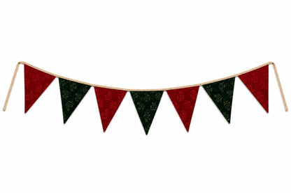 Christmas Velvet reversible Bunting Garland, Primitive Farmhouse Pennant Banner, Red Green Holiday Decor by HOME HEART Brands Made in India