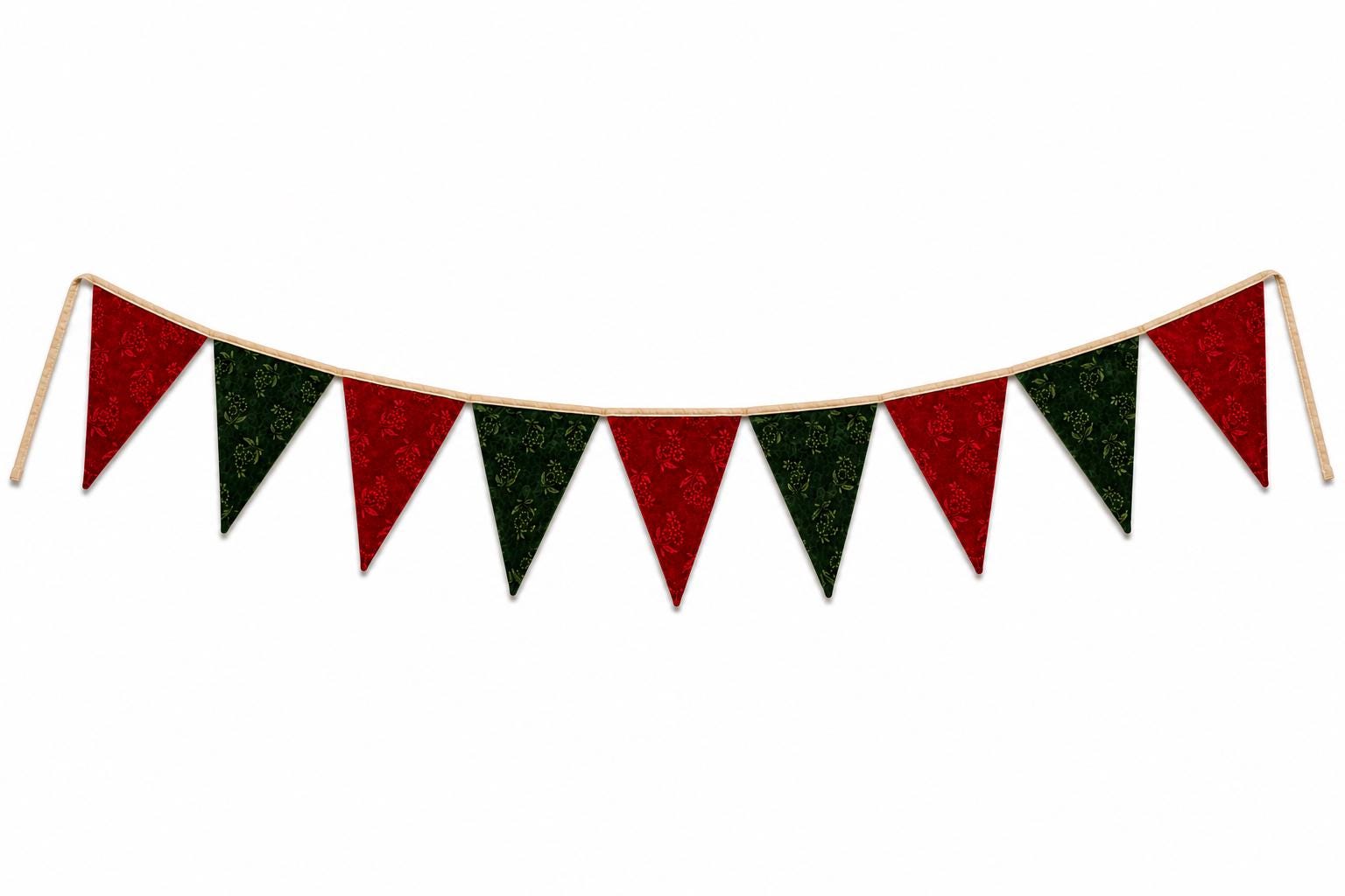 Christmas Velvet reversible Bunting Garland, Primitive Farmhouse Pennant Banner, Red Green Holiday Decor by HOME HEART Brands Made in India