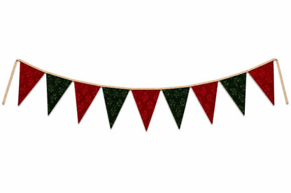 Christmas Velvet reversible Bunting Garland, Primitive Farmhouse Pennant Banner, Red Green Holiday Decor by HOME HEART Brands Made in India