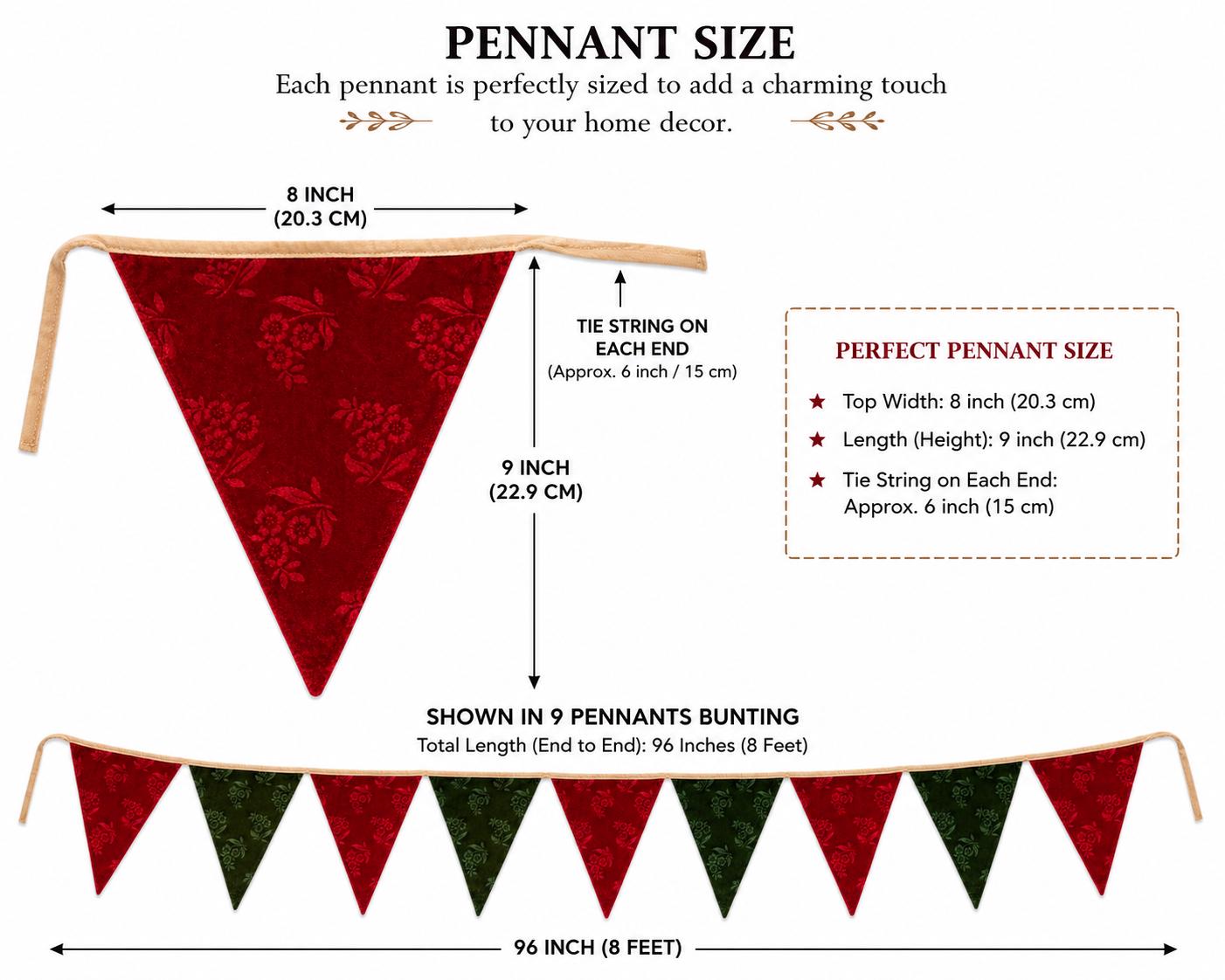 Christmas Velvet reversible Bunting Garland, Primitive Farmhouse Pennant Banner, Red Green Holiday Decor by HOME HEART Brands Made in India