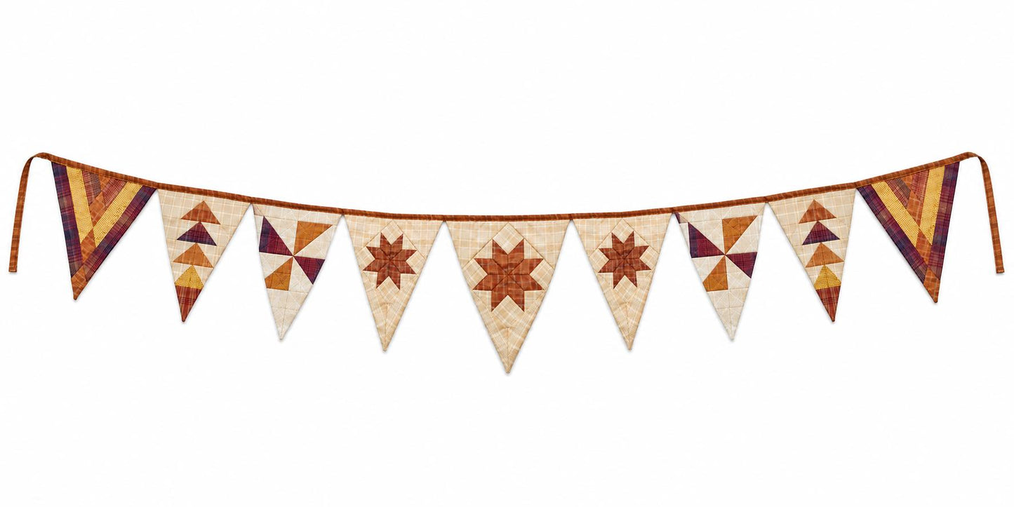 Primitive Autumn Patchwork Bunting Garland, Farmhouse Fall Pennant Banner, Rustic Thanksgiving Decor by HOME HEART Brands (Made in India)