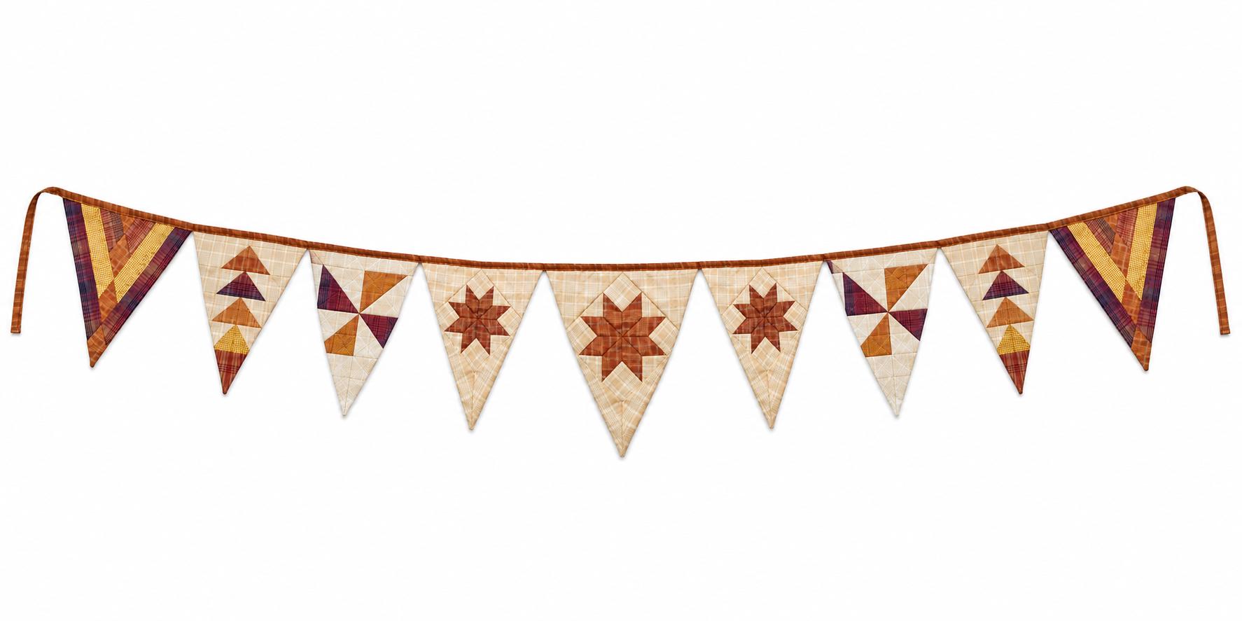 Primitive Autumn Patchwork Bunting Garland, Farmhouse Fall Pennant Banner, Rustic Thanksgiving Decor by HOME HEART Brands (Made in India)