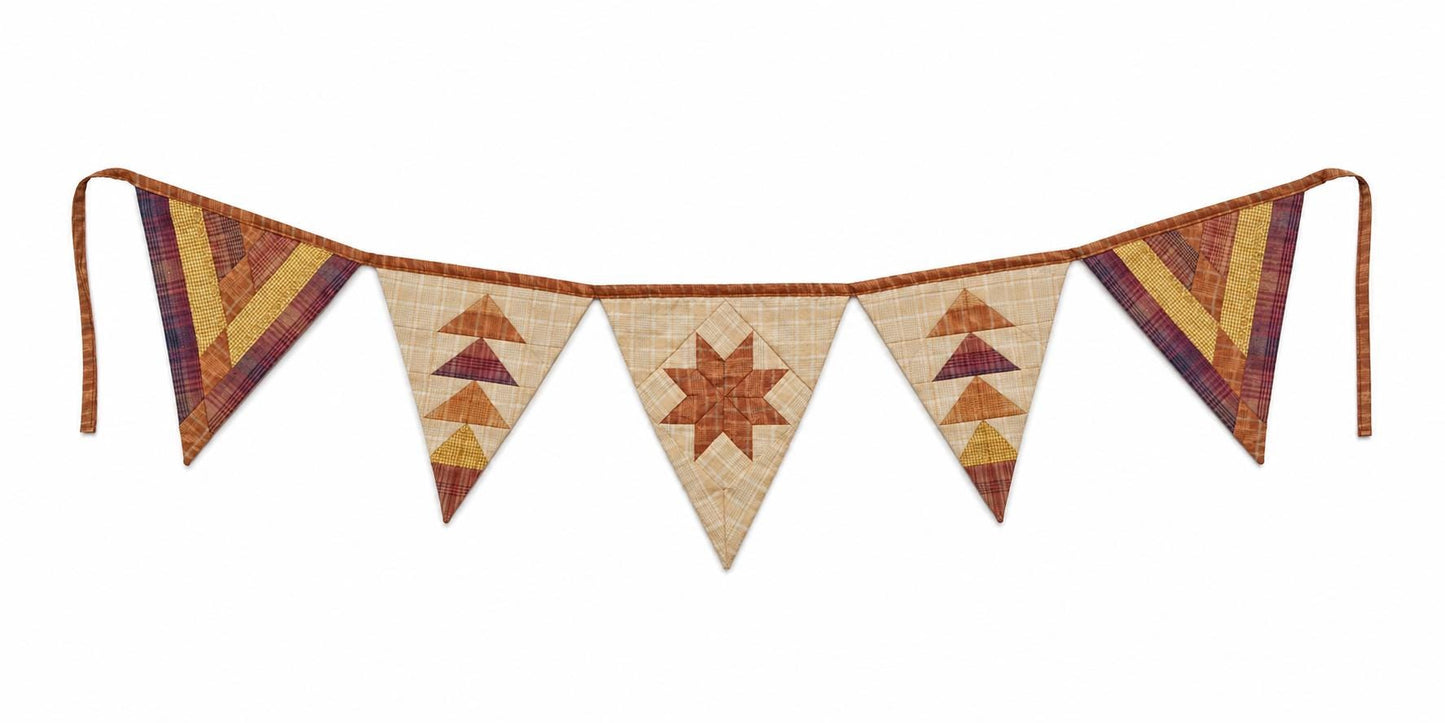 Primitive Autumn Patchwork Bunting Garland, Farmhouse Fall Pennant Banner, Rustic Thanksgiving Decor by HOME HEART Brands (Made in India)