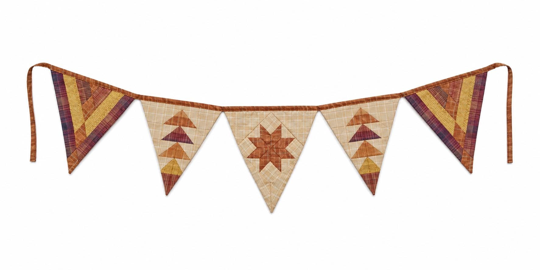 Primitive Autumn Patchwork Bunting Garland, Farmhouse Fall Pennant Banner, Rustic Thanksgiving Decor by HOME HEART Brands (Made in India)