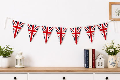 Primitive Union Jack Bunting Garland, British Flag Fabric Pennant Banner, Handmade decor Cotton Bunting by HOME HEART Brands (Made in India)