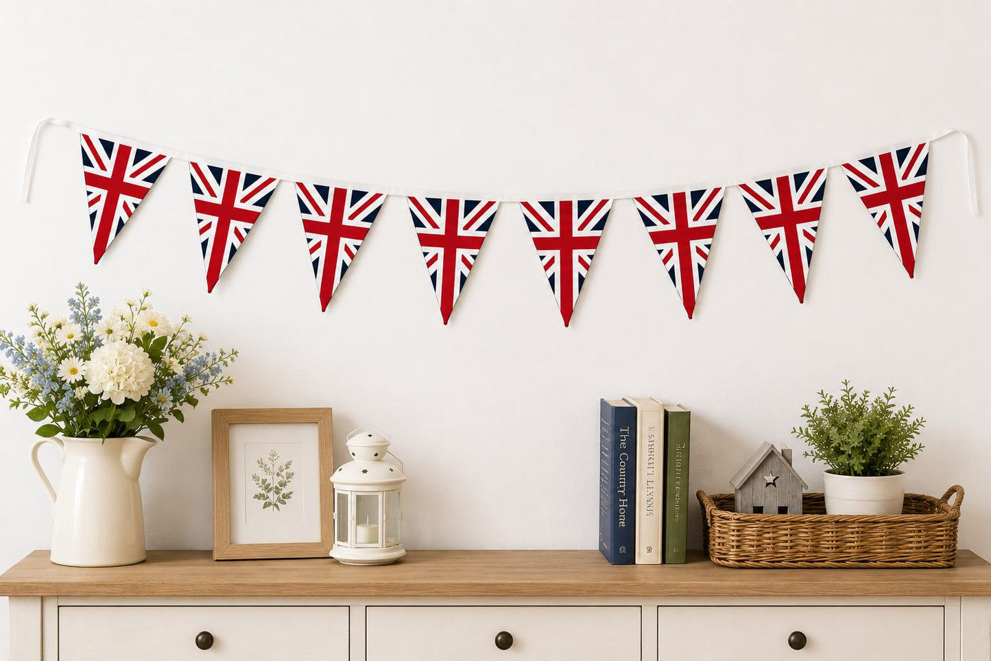 Primitive Union Jack Bunting Garland, British Flag Fabric Pennant Banner, Handmade decor Cotton Bunting by HOME HEART Brands (Made in India)