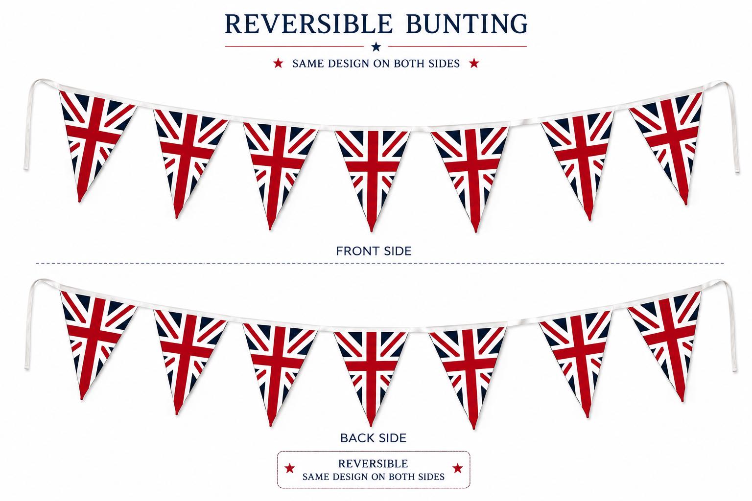 Primitive Union Jack Bunting Garland, British Flag Fabric Pennant Banner, Handmade decor Cotton Bunting by HOME HEART Brands (Made in India)