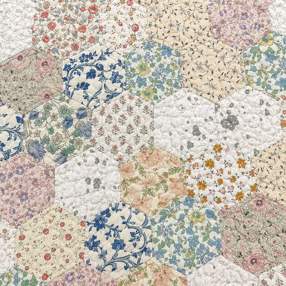 English Garden Hexagon Quilted Table Topper Handmade Floral Patchwork Round Tablemat farm Centerpiece by Home Heart Brands (Made in India)