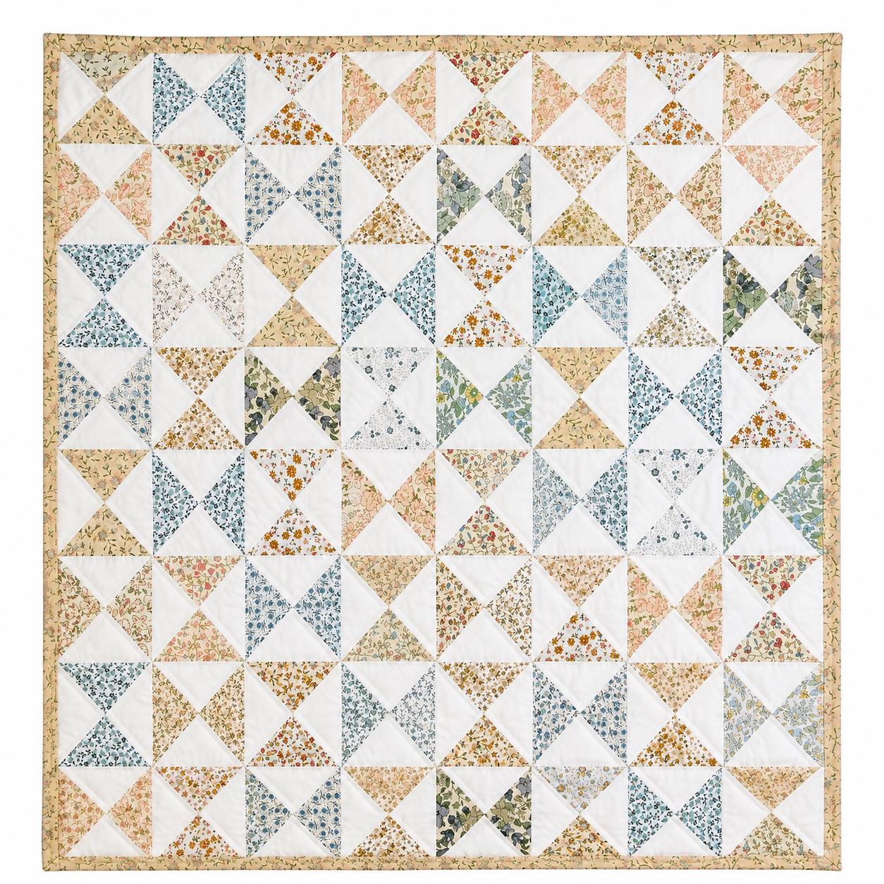 English Garden Pinwheel Heirloom Baby Quilt Handmade 100% Cotton Floral Patchwork Crib Quilt Fine Hand Quilted Nursery Blanket By HOME HEART