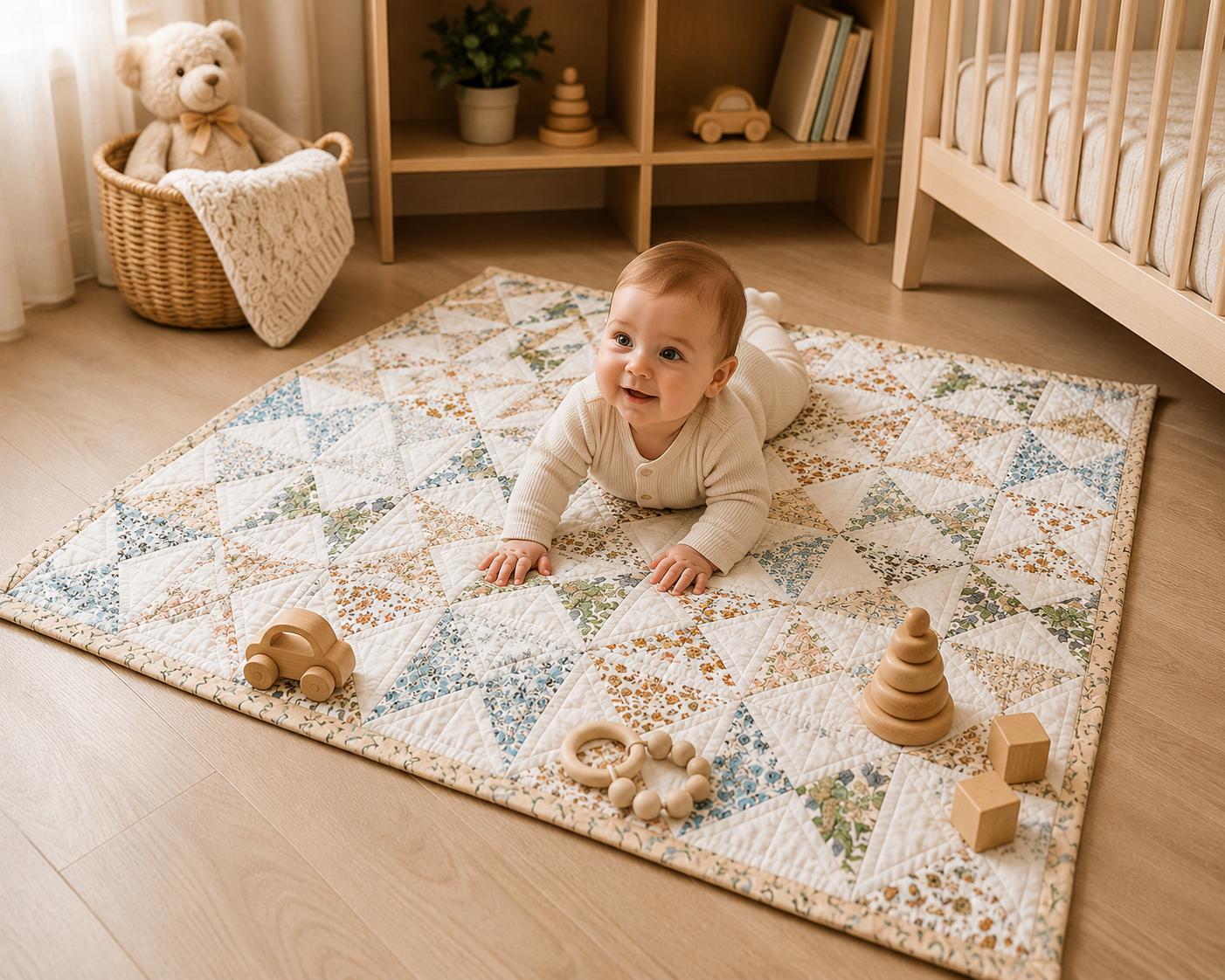 English Garden Pinwheel Heirloom Baby Quilt Handmade 100% Cotton Floral Patchwork Crib Quilt Fine Hand Quilted Nursery Blanket By HOME HEART