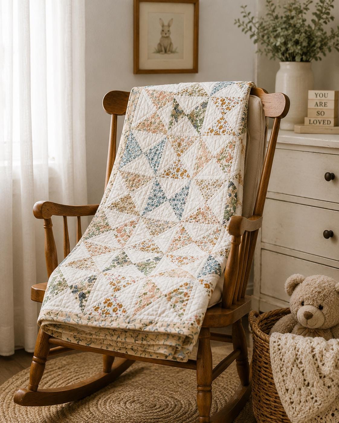 English Garden Pinwheel Heirloom Baby Quilt Handmade 100% Cotton Floral Patchwork Crib Quilt Fine Hand Quilted Nursery Blanket By HOME HEART