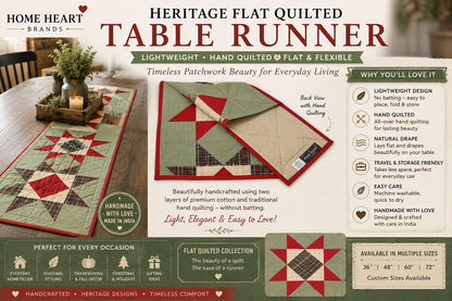 Flat Hand Quilted Table Runners & Toppers | Rising Country Star Plaid Collection | HOME HEART Brands | Made in India