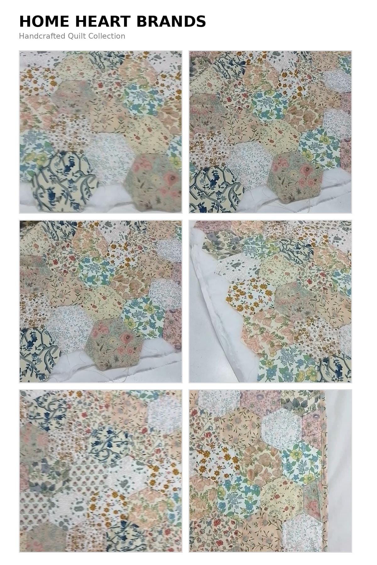 English Garden Floral Hexagon Baby Quilt, Hand Quilted Heirloom Patchwork Nursery Blanket, 40" x 50" Cotton Baby Quilt, Baby Shower Gift
