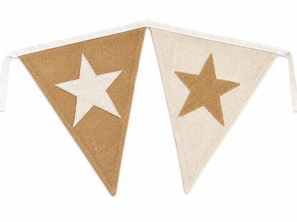 Primitive Burlap Star Bunting Garland, Rustic Farmhouse Pennant Banner, Country Home Mantel Decoration by HOME HEART Brands (Made in India)