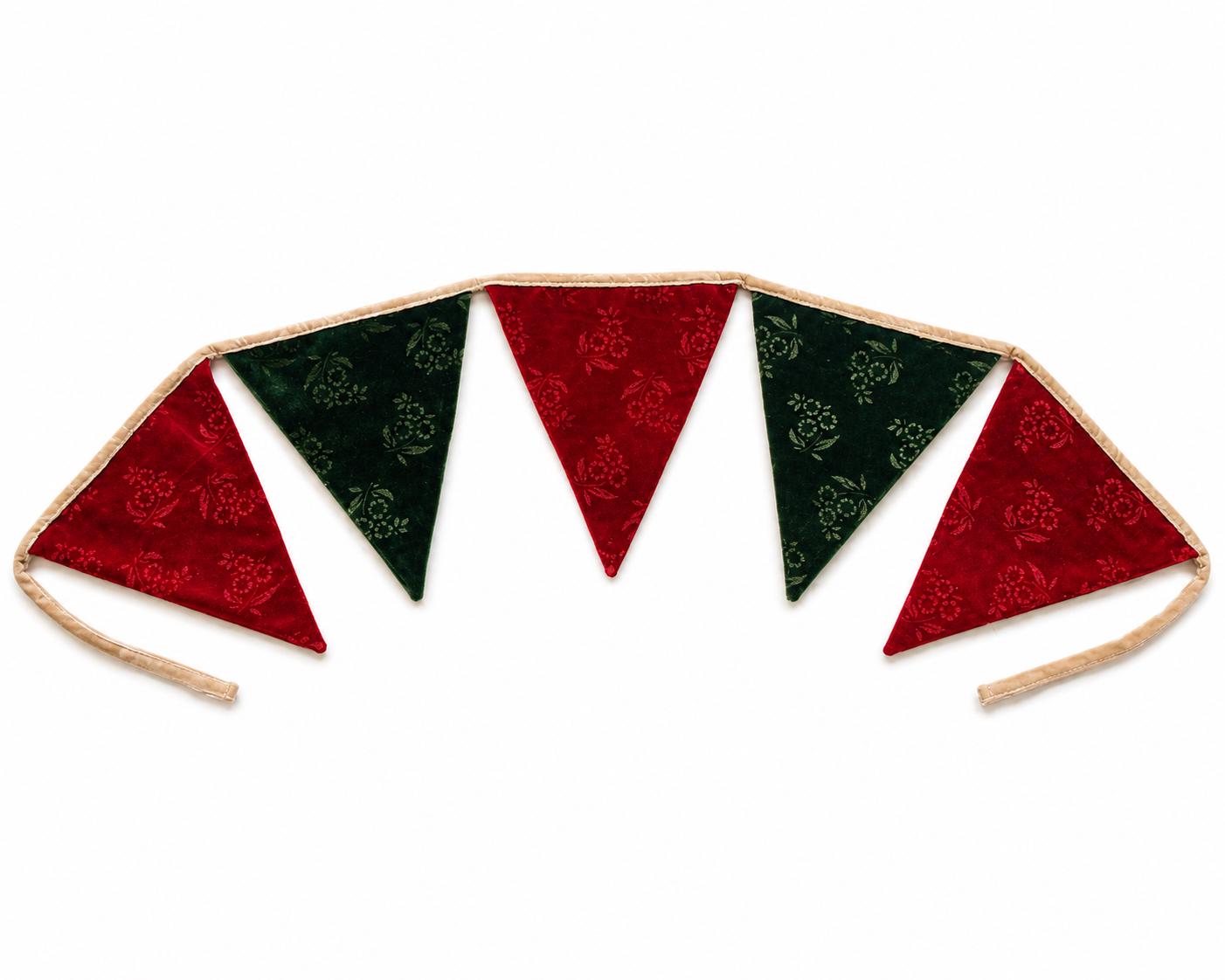 Christmas Velvet reversible Bunting Garland, Primitive Farmhouse Pennant Banner, Red Green Holiday Decor by HOME HEART Brands Made in India