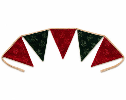 Christmas Velvet reversible Bunting Garland, Primitive Farmhouse Pennant Banner, Red Green Holiday Decor by HOME HEART Brands Made in India