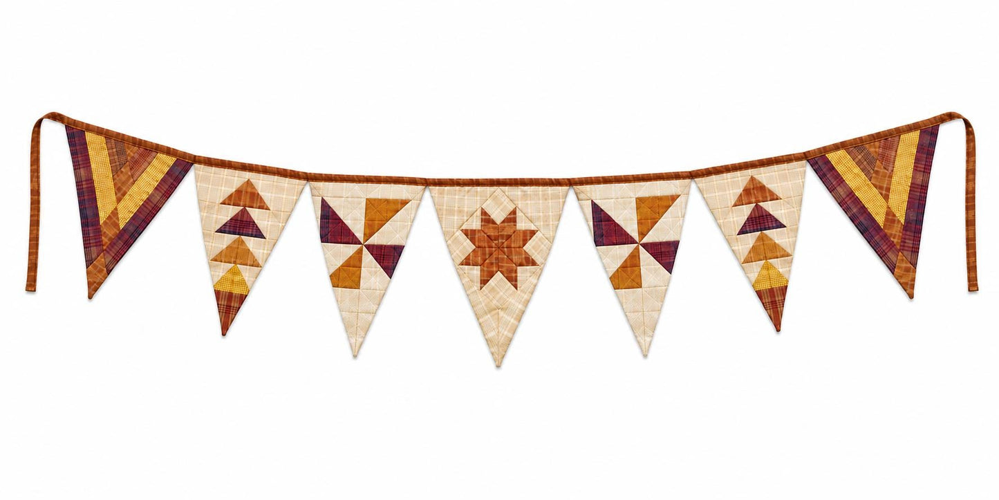 Primitive Autumn Patchwork Bunting Garland, Farmhouse Fall Pennant Banner, Rustic Thanksgiving Decor by HOME HEART Brands (Made in India)