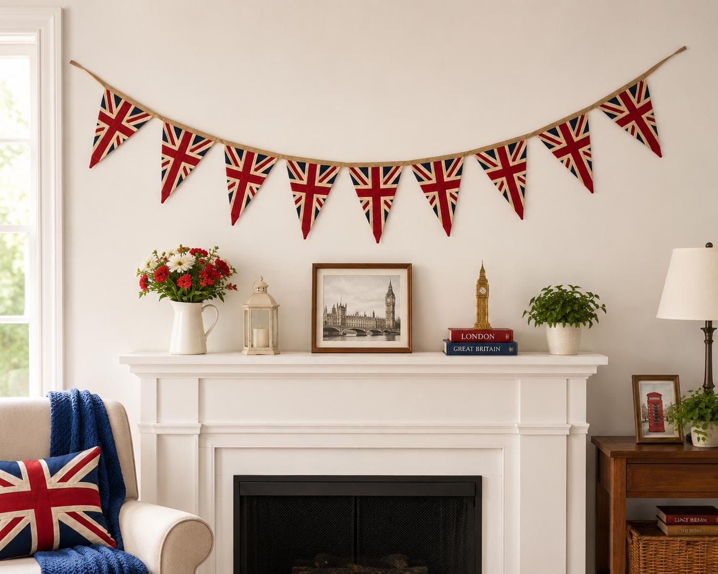 Primitive Union Jack Bunting Garland, British Patriotic Pennant Banner, Farmhouse Party Handmade by HOME HEART Brands (Made in India)