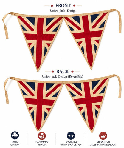 Primitive Union Jack Bunting Garland, British Patriotic Pennant Banner, Farmhouse Party Handmade by HOME HEART Brands (Made in India)