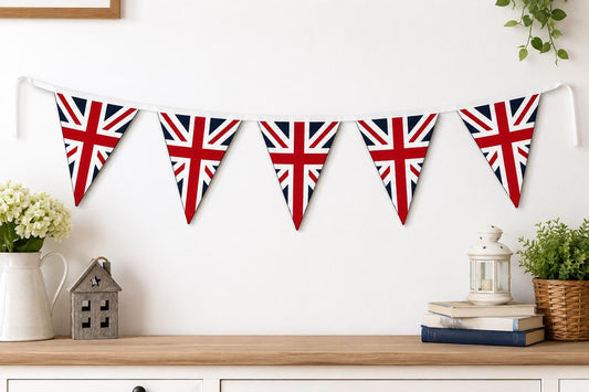 Primitive Union Jack Bunting Garland, British Flag Fabric Pennant Banner, Handmade decor Cotton Bunting by HOME HEART Brands (Made in India)