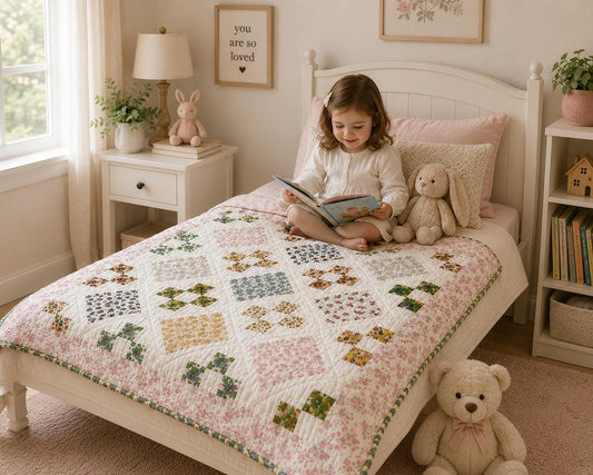 English Garden Handmade Baby Quilt, Floral Patchwork Crib Quilt, Heirloom Cotton Baby Blanket, Toddler Quilt, Baby Shower Gift by Home Heart