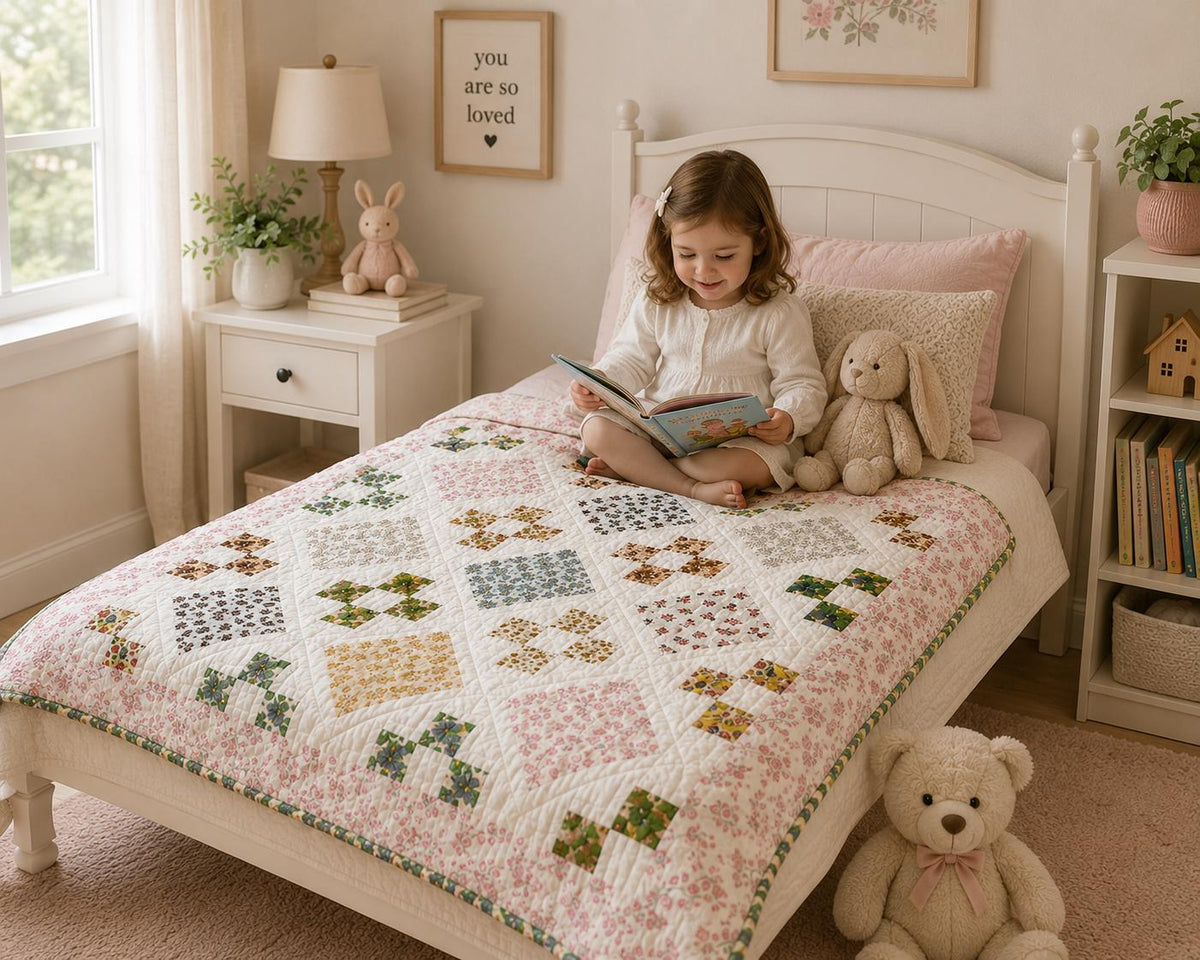 English Garden Handmade Baby Quilt, Floral Patchwork Crib Quilt, Heirloom Cotton Baby Blanket, Toddler Quilt, Baby Shower Gift by Home Heart