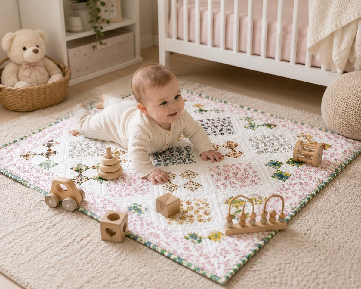 English Garden Handmade Baby Quilt, Floral Patchwork Crib Quilt, Heirloom Cotton Baby Blanket, Toddler Quilt, Baby Shower Gift by Home Heart