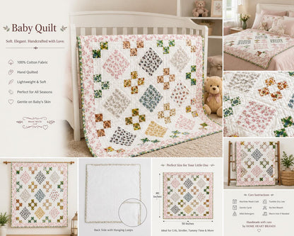 English Garden Handmade Baby Quilt, Floral Patchwork Crib Quilt, Heirloom Cotton Baby Blanket, Toddler Quilt, Baby Shower Gift by Home Heart