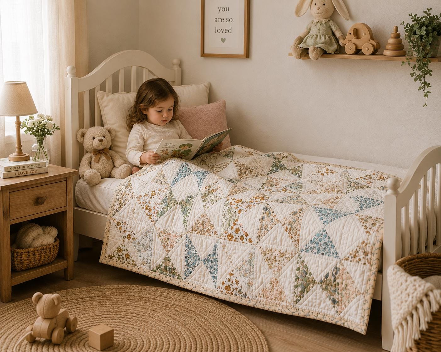 English Garden Pinwheel Heirloom Baby Quilt Handmade 100% Cotton Floral Patchwork Crib Quilt Fine Hand Quilted Nursery Blanket By HOME HEART