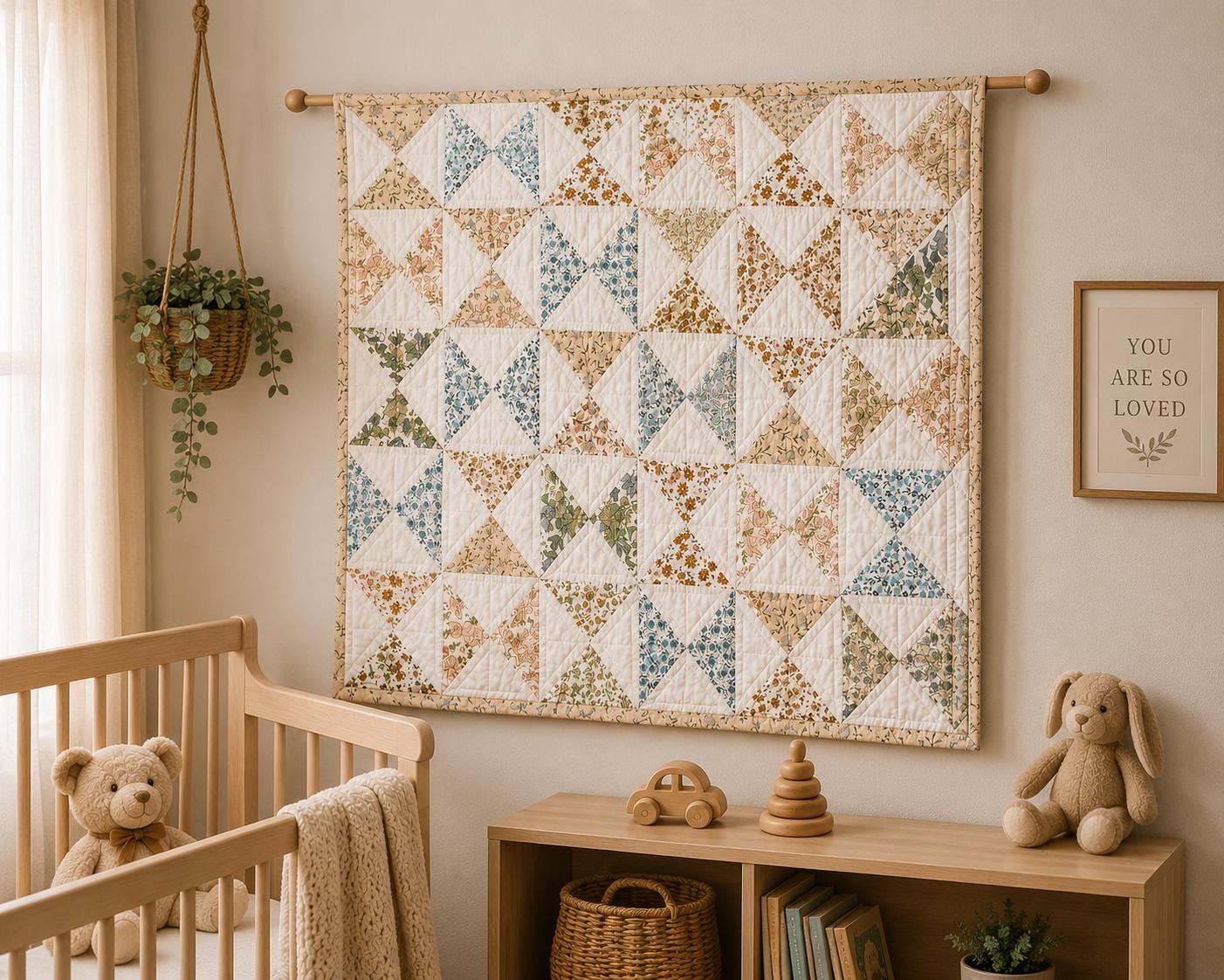English Garden Pinwheel Heirloom Baby Quilt Handmade 100% Cotton Floral Patchwork Crib Quilt Fine Hand Quilted Nursery Blanket By HOME HEART