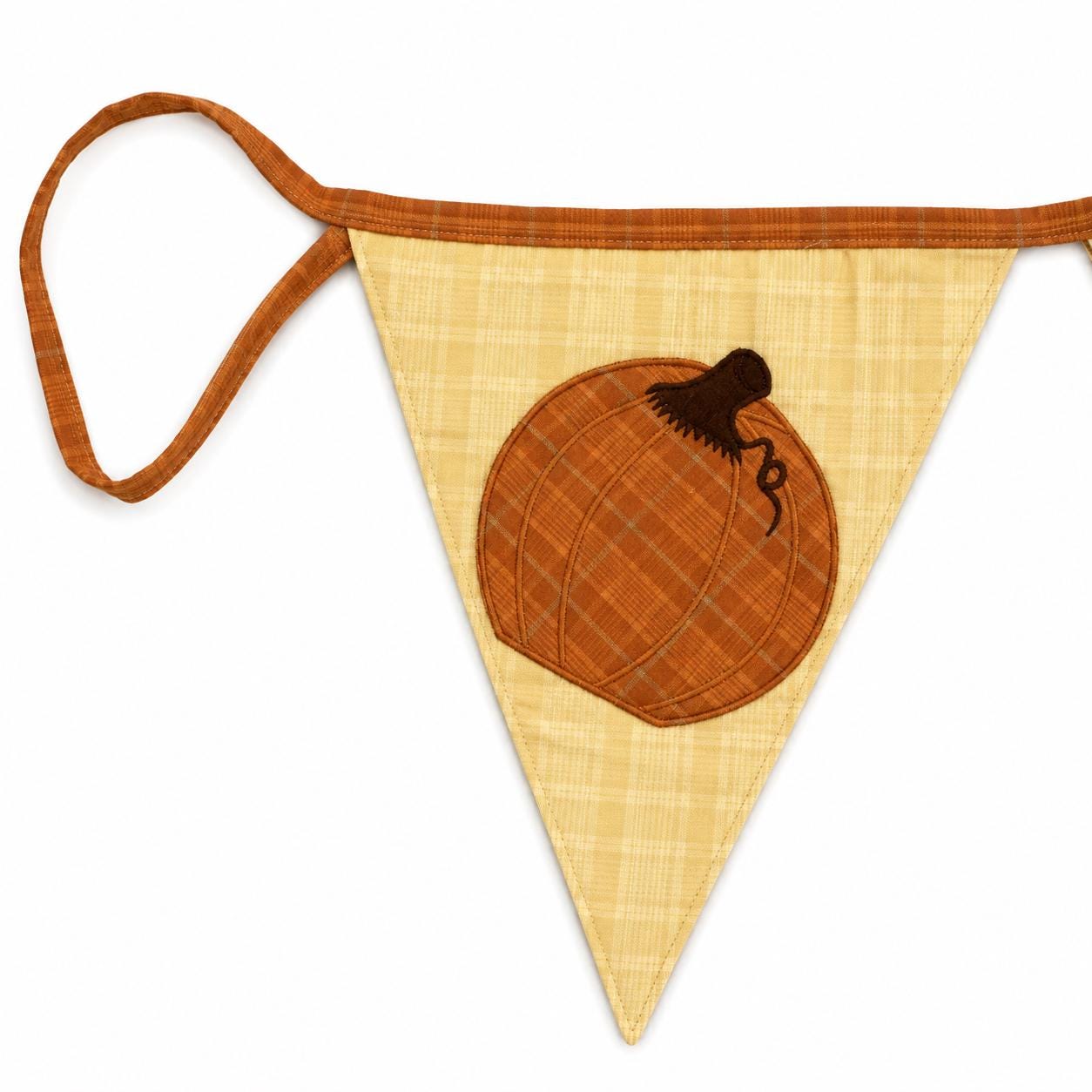 Fall Pumpkin Bunting Banner Plaid Fabric Pennant Garland, Rustic Autumn Thanksgiving Harvest Decoration by HOME HEART Brands (Made in India)