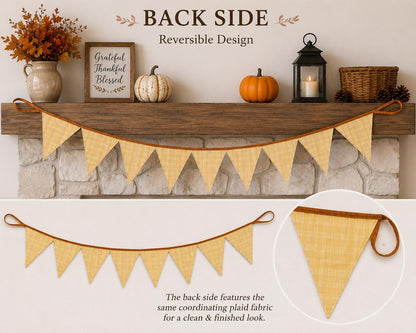 Fall Pumpkin Bunting Banner Plaid Fabric Pennant Garland, Rustic Autumn Thanksgiving Harvest Decoration by HOME HEART Brands (Made in India)