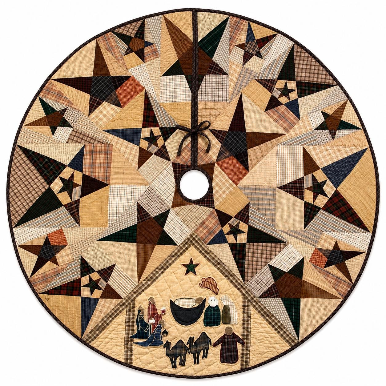 Christmas tree skirt Primitive Star Nativity 60 Inch, Hand Quilted Farmhouse Tree Skirt, Rustic Plaid Holiday Decor by HOME HEART Brands