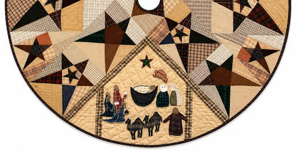 Christmas tree skirt Primitive Star Nativity 60 Inch, Hand Quilted Farmhouse Tree Skirt, Rustic Plaid Holiday Decor by HOME HEART Brands