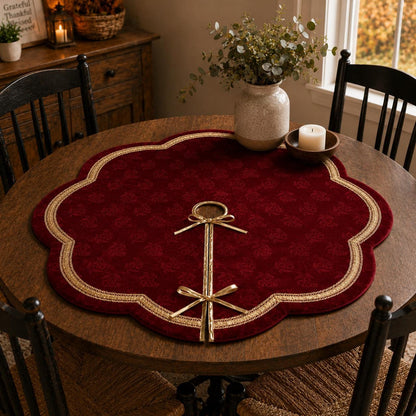 Elegant Red Floral Velvet Christmas Tree Skirt, Scalloped Tree Skirt with Champagne Trim, Luxury Holiday Tree Decor by HOME HEART Brands