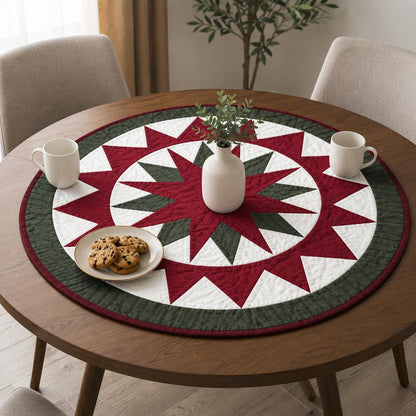 Hand made Hand quilted round Table Topper Rustic Christmas Compass Star Round by Home Heart brands (Made in India)