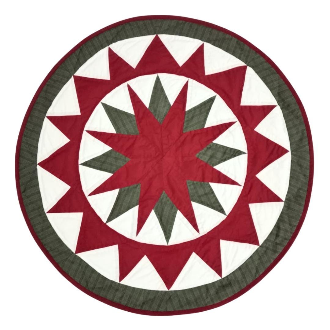 Hand made Hand quilted round Table Topper Rustic Christmas Compass Star Round by Home Heart brands (Made in India)
