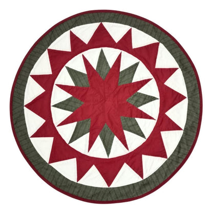 Hand made Hand quilted round Table Topper Rustic Christmas Compass Star Round by Home Heart brands (Made in India)